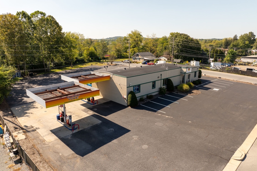 aerial view of office and fueling station